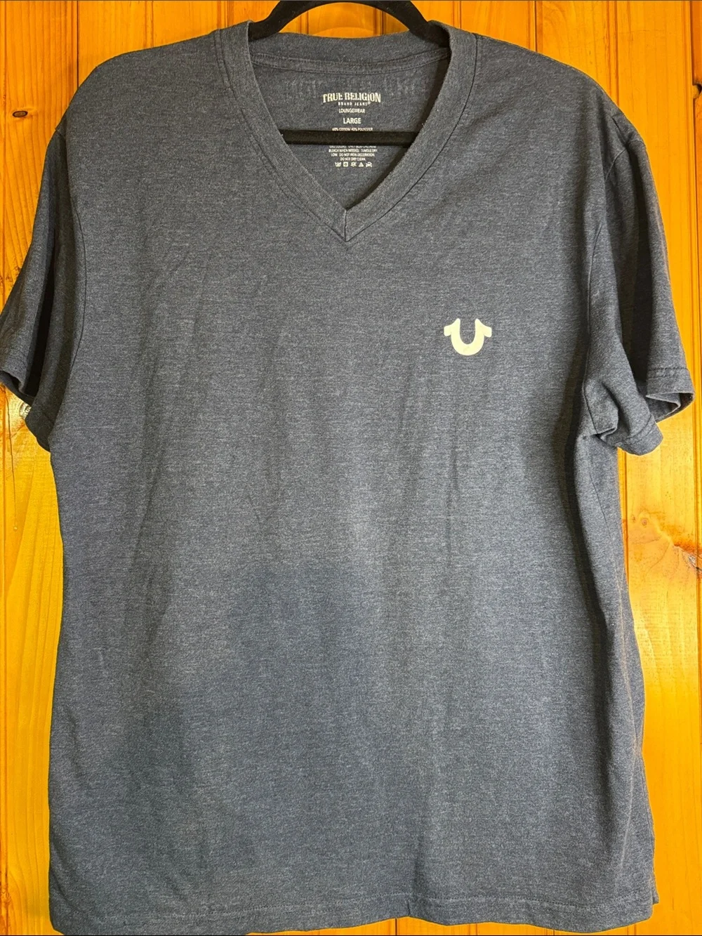 True Religion Men's Heather Navy V-Neck Logo Tee